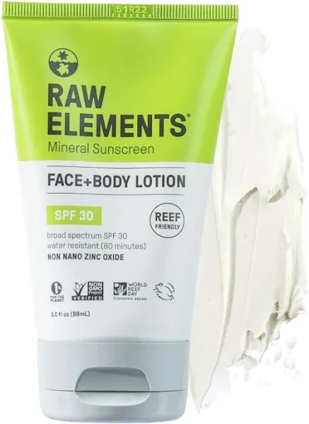 Raw Elements Mineral Sunscreen SPF 30 - Broad-Spectrum Protection, Non-Toxic, Water Resistant - 3oz