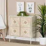 Baxton Studio Favian Classic and Traditional Two-Tone White and Weathered Brown Finished Wood and White Metal 2-Door Sideboard