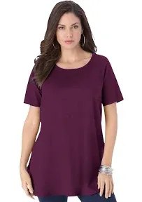 Roaman's Women's Plus Size Swing Ultimate Tee with Keyhole Back