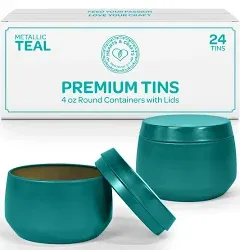 Hearts & Crafts Teal Candle Tins 4 oz with Lids - 24-Pack of Bulk Candle Jars for Making Candles, Arts & Crafts, Storage, Gifts, and More - Empty