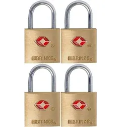 Brinks Solid Brass 22mm TSA Travel Keyed Padlock with 1/2in Shackle, 4 Pack