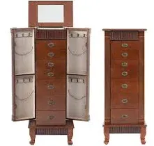 Wooden Jewelry Armoire Cabinet Storage Chest with Drawers and Swing Doors