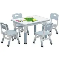 GAOMON Kids Table and 4 Chairs Set, Height Adjustable Toddler Table and Chair Set for Ages 2-10