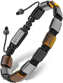 RTZN® Triple Protection Bracelet for Men – Premium Artisan Handcrafted Authentic Tiger Eye, Black Obsidian & Hematite Bracelet for Men – 9mm Protection Stones Mens Bead Bracelets (Havana)