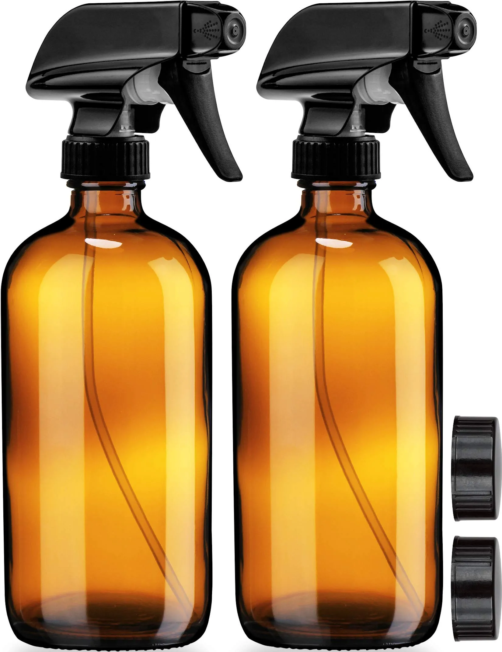 2 Pack of 16 Oz Amber Glass Spray Bottles – Refillable Clear Containers with Adj