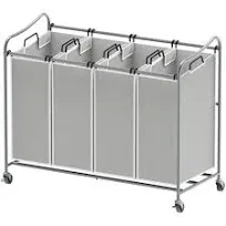 Simple Houseware 4-Bag Heavy Duty Laundry Sorter Rolling Cart, Dark Grey