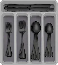 60-Piece Black Silverware Set with Organizer, Stainless Steel Flatware