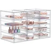 Sorbus 14 Drawers Acrylic Organizer for Makeup, Organization and Storage, Art Supplies, Jewelry, Stationary - 3 Pcs Clear Stackable Storage Drawers