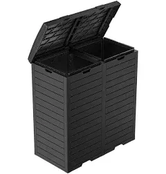 EasyUp Dual Trash Can Storage 33.9&#034; 62-Gal in Black w/ Removable Drip Tray + Lid