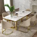 Modern Marble Dining Table with White Rectangular Tabletop Gold Stainless Legs, Dining Room Table for 4-6 - 63"