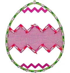 Northlight 17" Lighted Green with Pink Chevron Stripe Easter Egg Window Silhouette