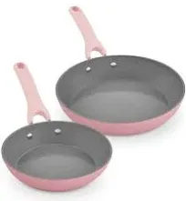 Dream Green Ceramic Frying Pan Set of 2, 9.5&#034; &amp; 11&#034; Fry Pans, Pink - Recycled Al