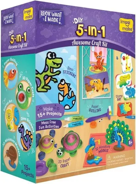 5-in-1 Awesome Craft Kit- Kids Arts &amp; Crafts Ages 5-8 Paper Quilling Kit, Stamp