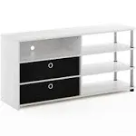 Furinno Jaya Simple Design TV Stand for Up to 55 in. with Bins White Oak & Stainless Steel Tubes