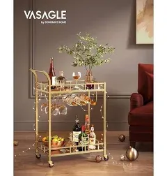 VASAGLE Bar Cart , Home Bar Serving Cart, Wine Cart with 2 Mirrored Shelves