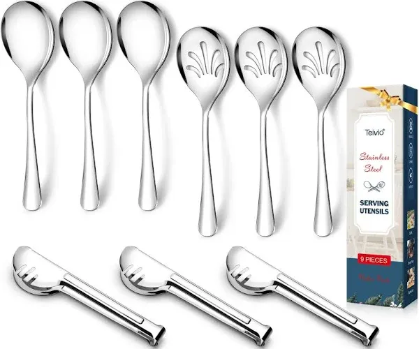 Stainless Steel Metal Serving Utensils - Large Set of 9-10&#034; Serving Spoons, 10&#034;