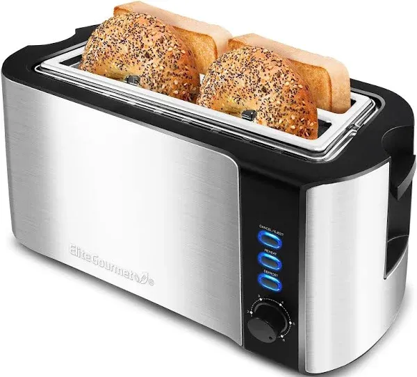 Elite Gourmet ECT-3100 New Stainless Steel 4 Slice Long Slot Toaster Adjustable