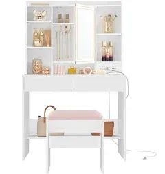 VASAGLE Vanity Desk Makeup Vanity with Mirror and Lights