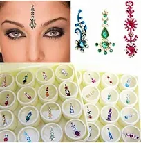 Bindi Box Long Multicolored Crystal Bindis - Bridal Forehead Tika temporary tattoo wedding face Jewels makeup (Pack of 20 Bindis)