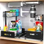 Mlinavn 2 Under Sink Organizer and Storage,Pull Out Cabinet Organizer 2 Tier Slide Out Sink Shelf Cabinet Organizer Adjustable Under Counter