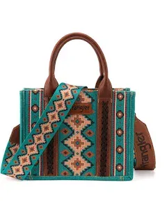 Wrangler Southwestern Aztec Print Canvas Tote Crossbody Bag Turquoise