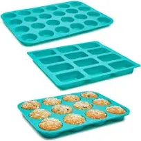 Silicone Baking Set, Mini Cake Trays (Teal, 3 Sizes, 3-Pack)