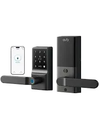 eufy Smart Lock C33, Fingerprint Keyless Door Lock with Handle, Built-in Wi-Fi, APP Remote Control, Biometric Door Knob for Entry Door, Auto Lock, IP53 Waterproof, Nickle