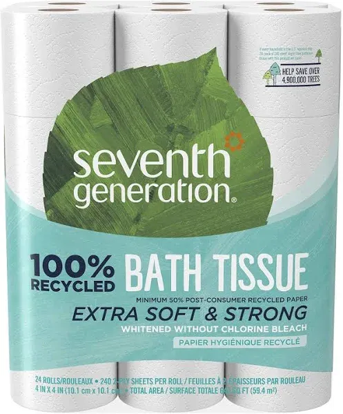 Seventh Generation Toilet Paper Recycled Bath Tissue 100% Recycled Paper 2-ply without Chlorine Bleach 12 Rolls