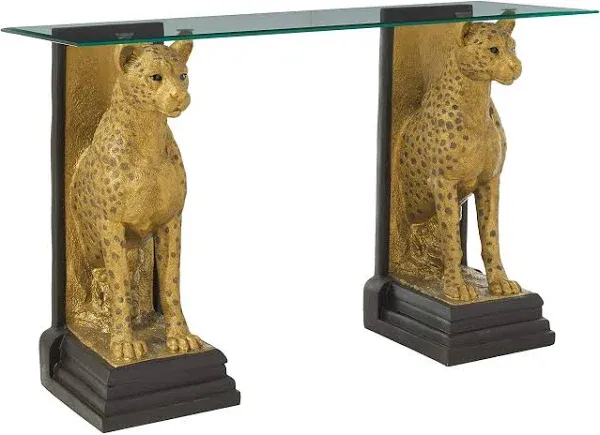 Design Toscano Royal Egyptian Cheetahs Sculptural Glass-Topped Console