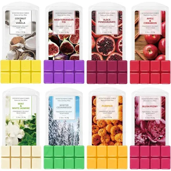 SCENTORINI Scented Wax Melts, Fall Wax Melts, 8x2.5 oz, Vanilla & Coconut, Apple & Cinnamon, Pumpkin, Mint & White Jasmine, Winter Cedarwood, Black Pomegranate, Mediterranean Fig