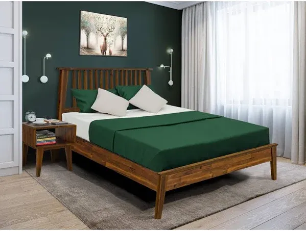 Acacia Kaylin Bedroom Furniture Set King Bed Frame with Nightstand, Solid Wood Bed with High Headboard Platform Bed, Wooden Nightstand, Wood Slats Support, No Box Spring Needed, Easy Assembly, Walnut