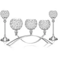 Silver Crystal Candelabra Candle Holders