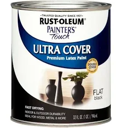 Rust-Oleum Painters Touch Ultra Cover Flat Black Paint Indoor/Outdoor 250g/L 1Qt