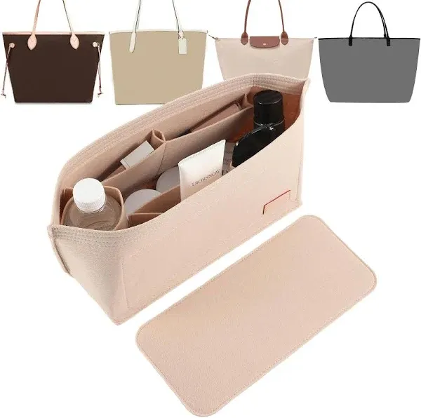 Doxo Purse Organizer Insert for Handbags,Felt with Multiple Pockets,Suitable for Longchamp Le Pliage Small Tote Bags (S,Beige)