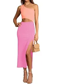 Pink Queen Women's One Shoulder Sleeveless Cutout Side Slit Bodycon Maxi Long Dress