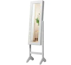 Home Bedroom Freestanding Mirrored Jewelry Cabinet Modern Organizer LED Stylish