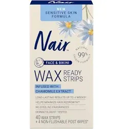 Nair Hair Remover Wax Ready-Strips 40 Count Face/Bikini (3 Pack)