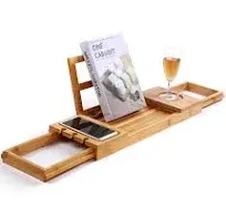 Bamboo Bathtub Caddy Tray Bath Tray for Tub, Adjustable Bathroom Bathtub Orga...