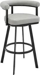 Armen Living Magnolia Swivel Bar Stool in Brushed Stainless Steel with Light Grey Faux Leather