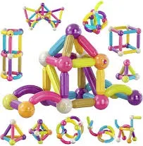 Contixo ST2 Magnet Stix 68 Piece Set STEM, 3D Magnetic Building Sticks Tiles & Construction Blocks Kid's Toys - 1 package