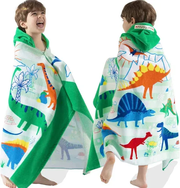 VOOVA &amp; MOVAS Dinosaur Hooded Towels Cotton Soft Thick,For 3-10 Years, Absorbent