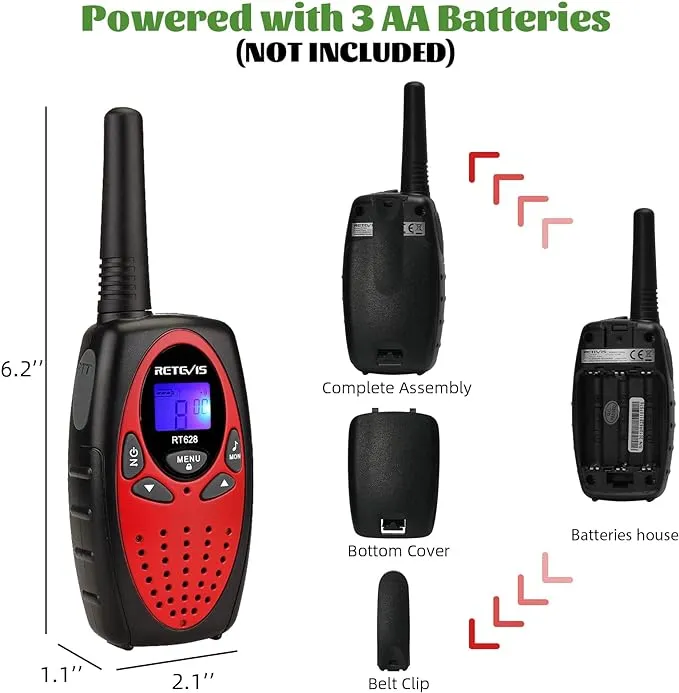 Retevis RT628 Walkie Talkies for Kids,Toys Gifts for 3-14 Years Old Boys Girls,Long Range 2 Way Radio 22CH VOX,Birthday Gift,Family Walkie Talkie for Camping Hiking Indoor Outdoor