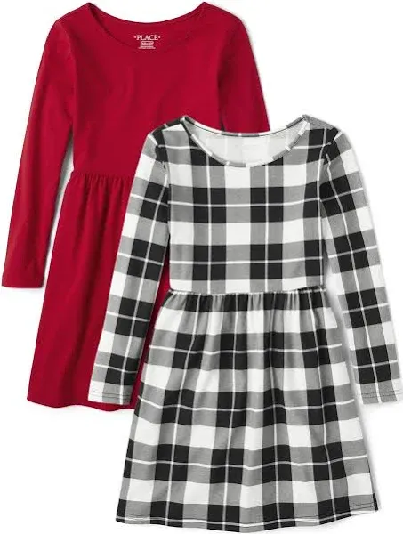 The Children's Place Girls 2-Pack Long Sleeve Dress, Sizes XS-XXL