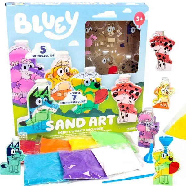 Sand Art, Includes 5 Sand Art Bottles and 7 Colored Sands, Featuring Bluey and Bingo, Create Your Own Sand Art, DIY Sand Art Kit, Bluey-Themed Art Kit, Fun Art Project for Kids, and Kids' Gifts