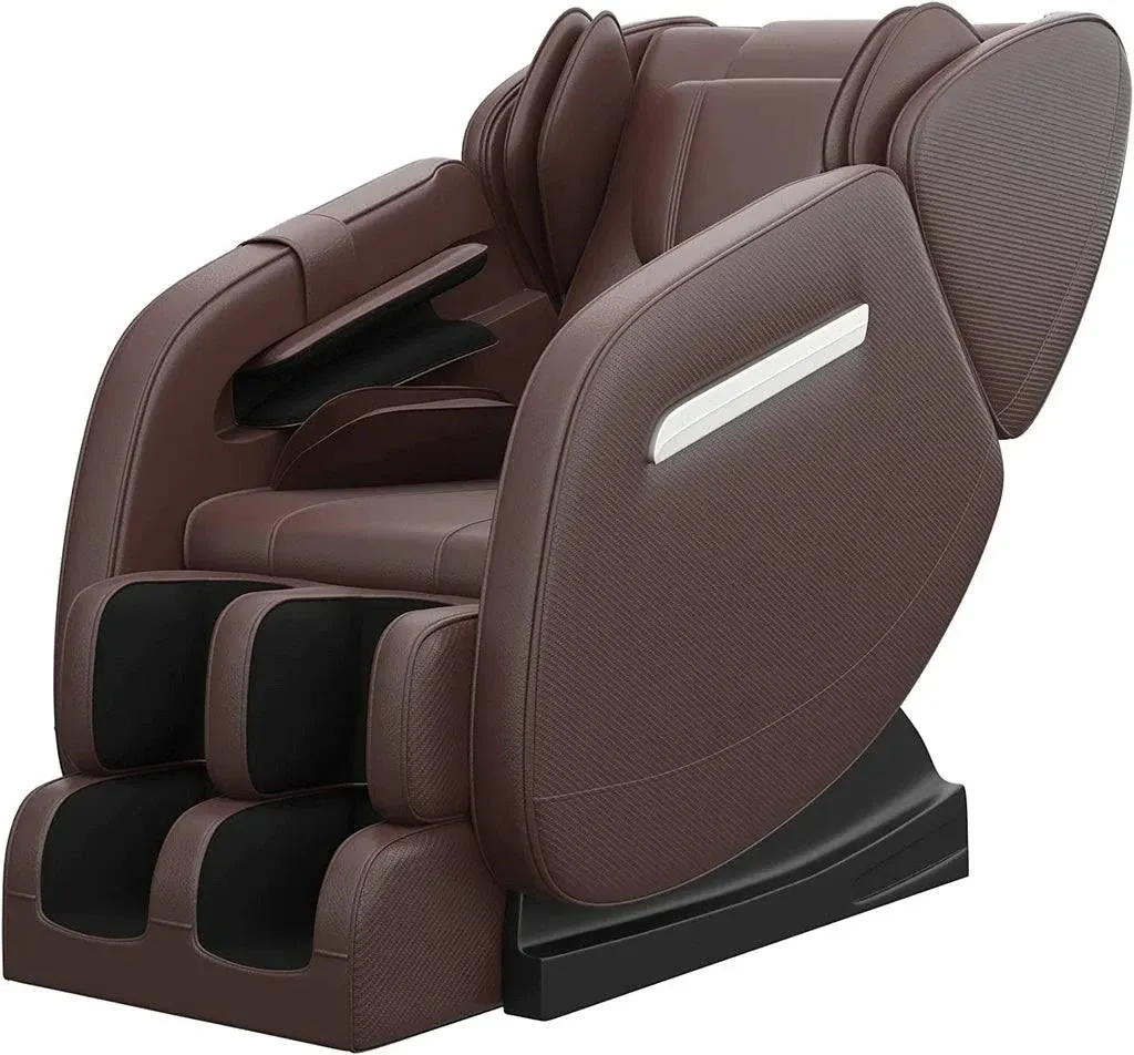 Real Relax Massage Chair, Full Body Recliner with Zero Gravity Chair, Air Pressure, Bluetooth, Heat and Foot Roller Included, Brown