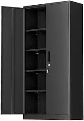 Greenvelly Metal Garage Storage Cabinet with Doors and Adjustable Shelves,72" Black Steel Lockable File Cabinet, Metal Tool Cabinets,Locking for