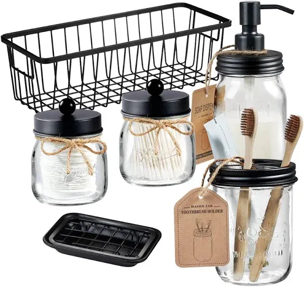 SheeChung Premium Mason Jar Bathroom Accessories Set