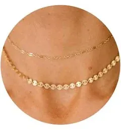 CHESKY Dainty Gold Necklace for Women, Trendy 14k Gold Plated/Sterling Silver Satellite Choker Necklace Thin Beaded Layered Choker Necklaces Discs Paperclip Chain Necklaces Womens Simple Jewelry Gift