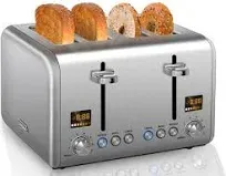 4 Slice Toaster Stainless Bread Toaster Color LCD Display 7 Bread Shade Settings