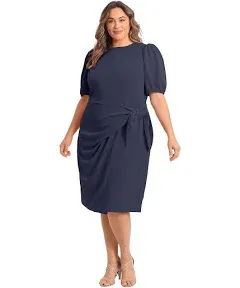 London Times Plus Size Puff-Sleeve Tie-Waist Dress